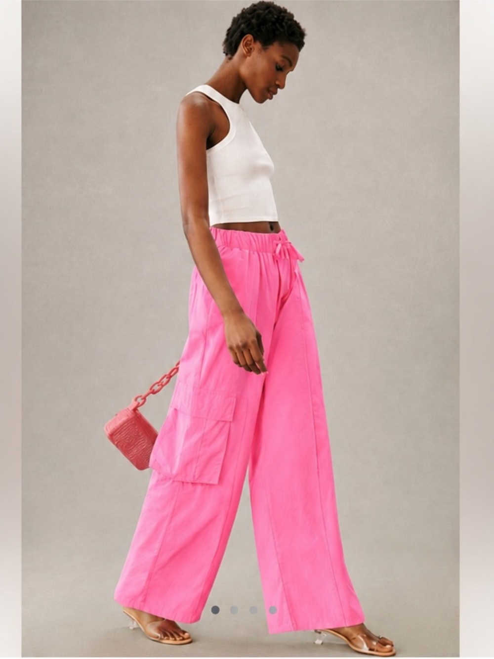 Anthropologie Bubblegum Pink Wide-Leg Drawstring Cargo Parachute Pants